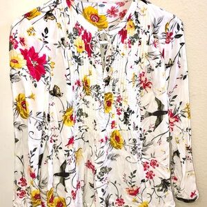 Old Navy Floral Blouse with Red and Yellow Accents